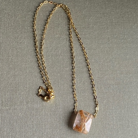 GOLDEN Rutilated Quartz necklace on 925 Sterling silver gold plated chain